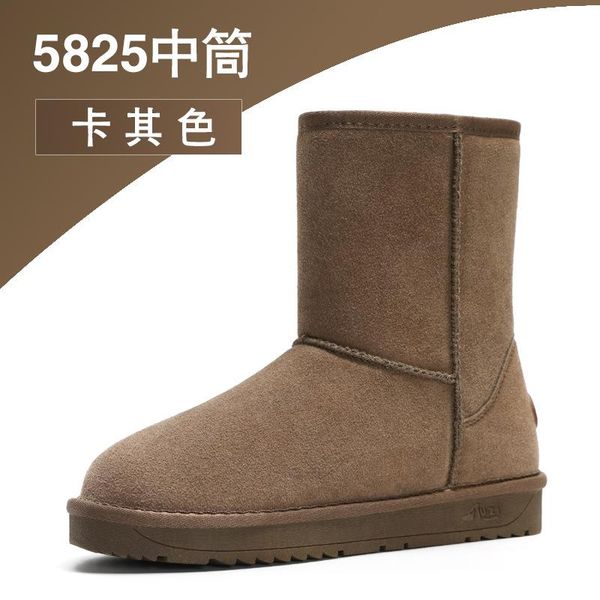 

leather snow boots female 2020 winter new tube waterproof warm anti-skiing boots cotton shoes leather women's, Black