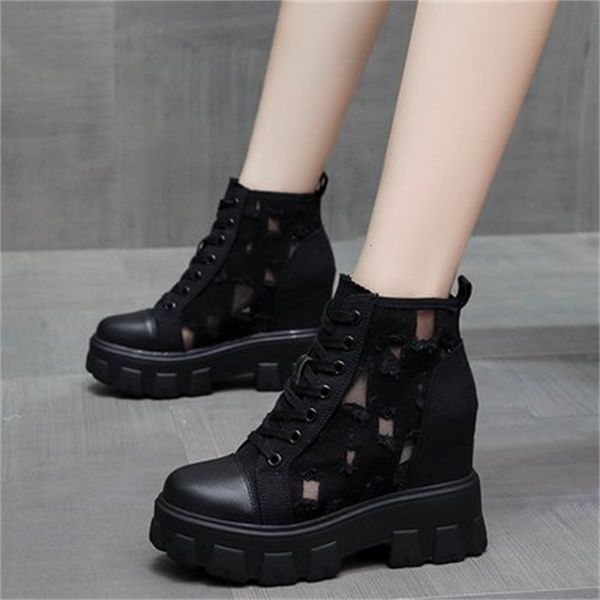 

hollow 2021 new autumn off the canvas boots for women pinkie lace up to hidden heel shoes woman chunky white e7ir, Black