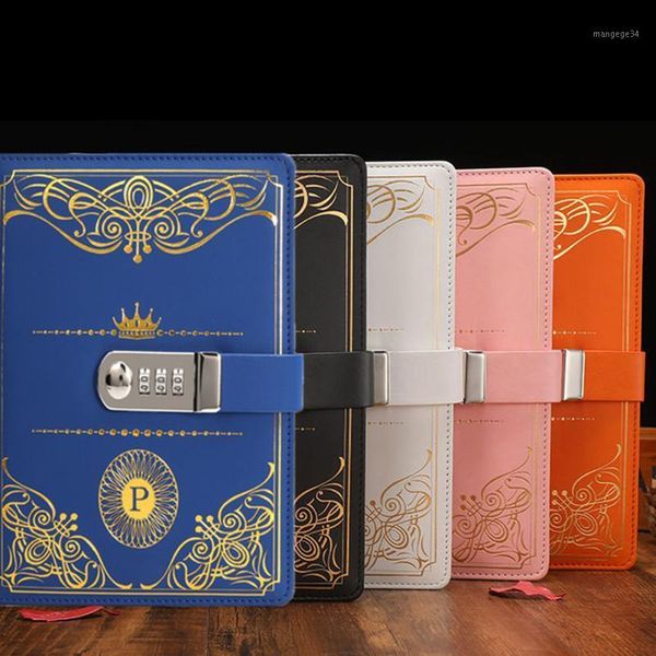 

1pc vintage style pu cover diary notebook journal notepad with code lock vintage secret book european luxury lock notebook1, Purple;pink
