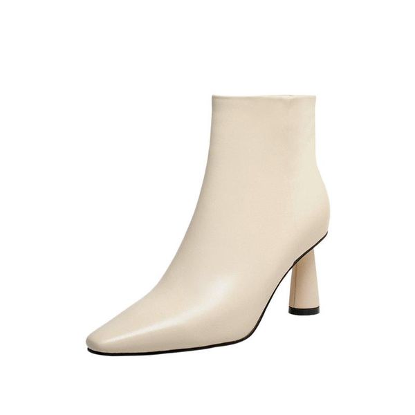 

women ankle boots genuine leather poined toe high heels women pumps winter new wedding prom shoes woman, Black