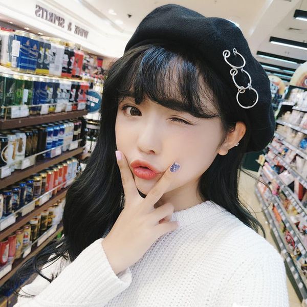 

women beret winter hat female wool cotton blend cap autumn brand new black fashion female accessories, Blue;gray