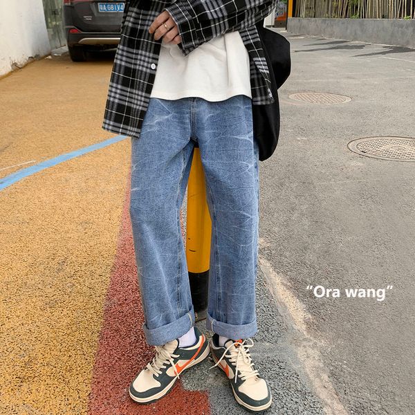 

2021 new men's 2021 straight korean streetwear tie dye denim clothing girls fashion casual jeans hip hop thac, Blue