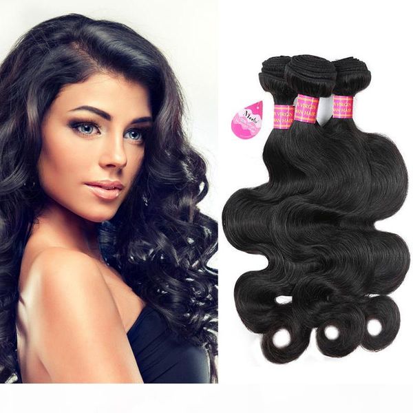 

8a body wave virgin human hair extensions brazilian peruvian 100% unprocessed human hair weave weft natural color wholsale price, Black