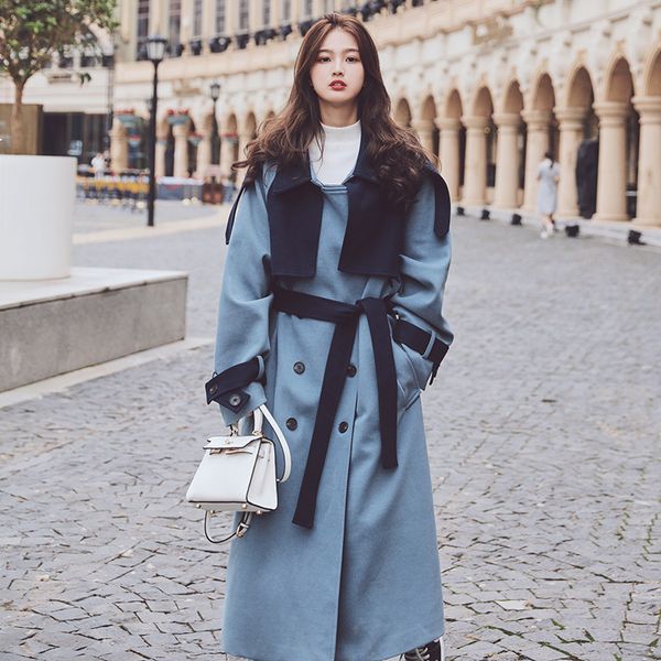 

2021 new women's coat plus size long woolen new two-color double-sided korean double breasted female jacket thickening ls1 vu9c, Black