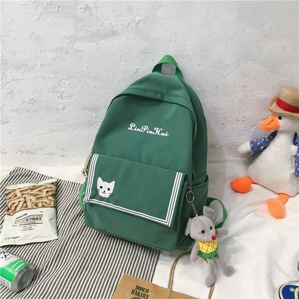 

cute cat green backpack women school bags for teenage girls college student bagpack oxford junior high school back pack female bbypus