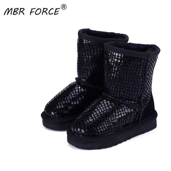 

mbr force new children waterproof classic snow boots boys girls genuine leather fashion warm winter boots y201028, Black;grey