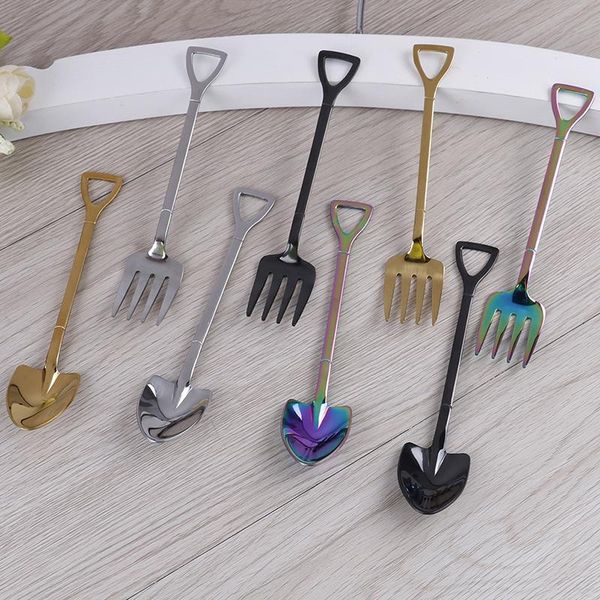 

1pcs shovel shaped dessert forks stainless steel coffee spoon ice cream sugar teaspoon kids interesting toys bar home