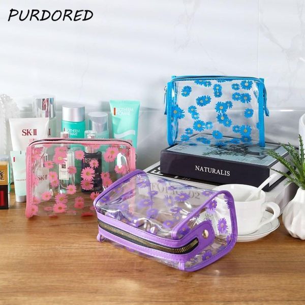 

cosmetic bags & cases purdored 1 pc clear daisy bag for women pvc waterproof makeup zipper travel washing organizer beauty case1