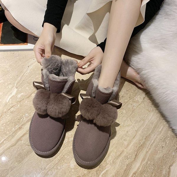 

snow boots women shoes warm winter shoes with thick fur plush suede ankle boots cute hairball flat short women 2020, Black