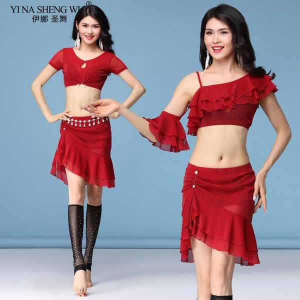 

gauze silver transparent women bellydance costume skirt dancer practice wear team dance oriental dress suit kg-532, Black;red