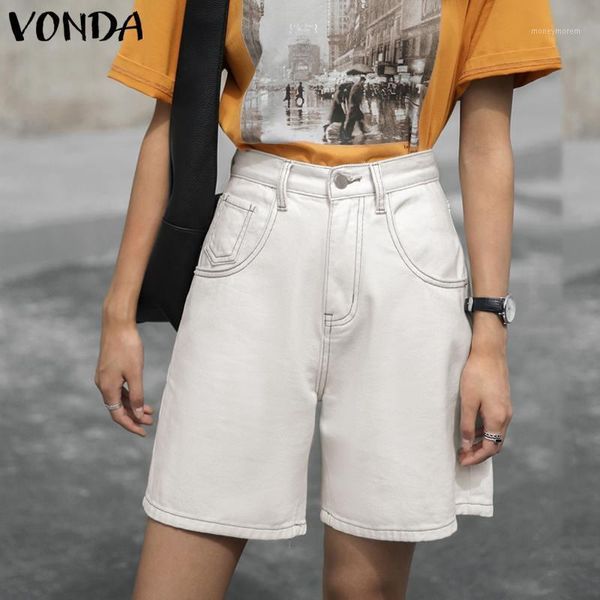 

women's shorts office lady women casual wide leg high waist with pockets vonda 2021 vintage feminino plus size 5xl1, White;black