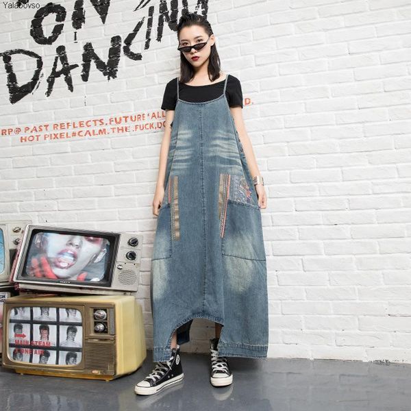 

women's jumpsuits & rompers 2021 spring arrivals female loose denim playsuit word printing washing water jeans plus size jumpsuit for w, Black;white