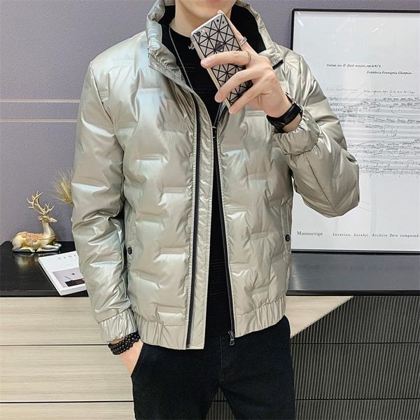 

hcxy brand mens thick jackets and coats fashion style winter parka men shiny short down jacket men, Black