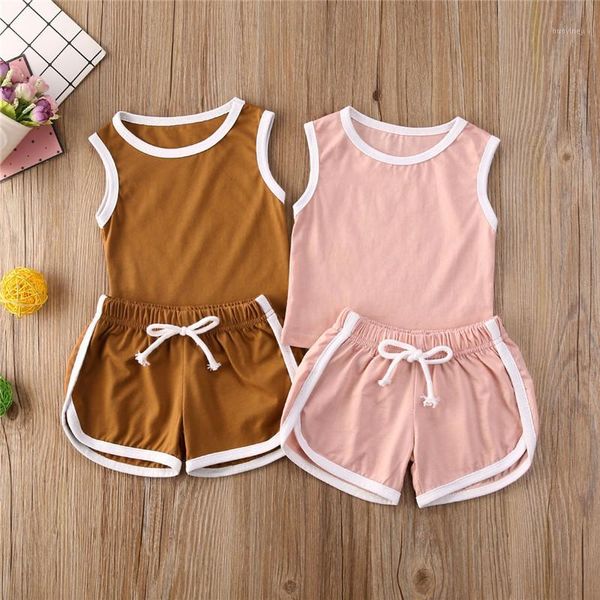 

clothing sets 2pcs kdis baby summer clothes set sleeveless t-shirts + elastic waist drawstring shorts 1-5years boy girl sports suit1, White