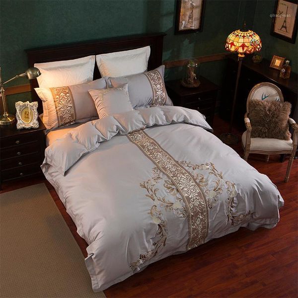 

luxury 600tc cotton embroidery duvet cover flat sheet pillowcase 4/7pcs parure de lit1