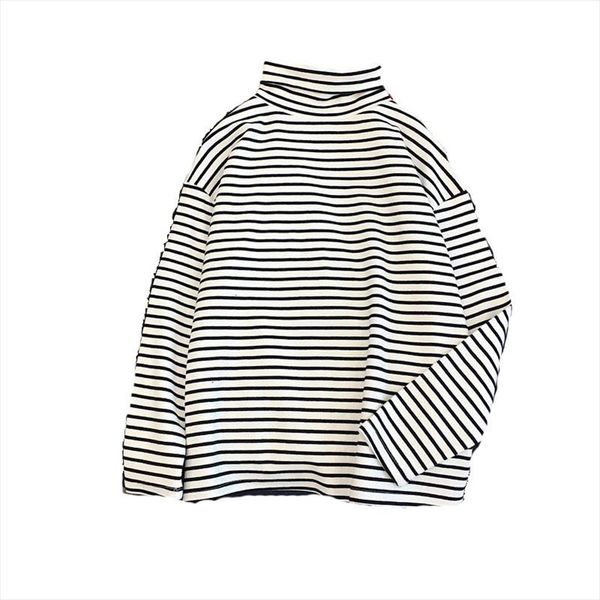 

women t shirt turtleneck stripe long sleeve womens t shirt pink yellow black white stripe all match shirt 2020 new