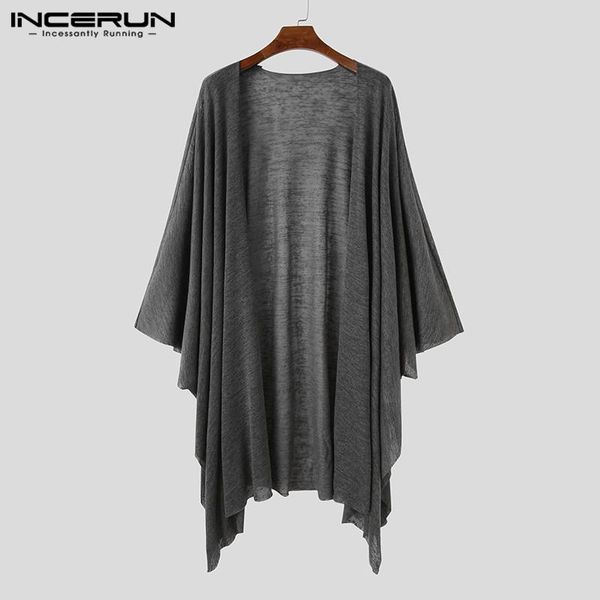 

men's trench coats incerun men cardigan outerwear mens vintage leisure flare sleeve long style cloak loose solid color open stitch 5xl, Tan;black