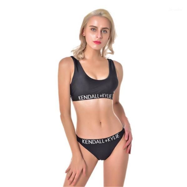 

letter printed brazilian bikini 2020 women swimwear swimsuit two pieces bikini set lace push up bather bathing beach swim suits1, White;black