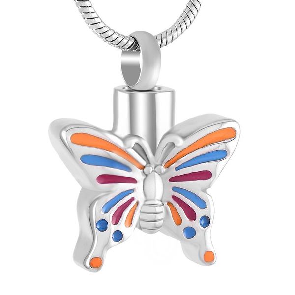 

ijd9239 stainless steel tricolor butterfly cremation necklace for ashes urn pendant memorial keepsake jewelry, Silver