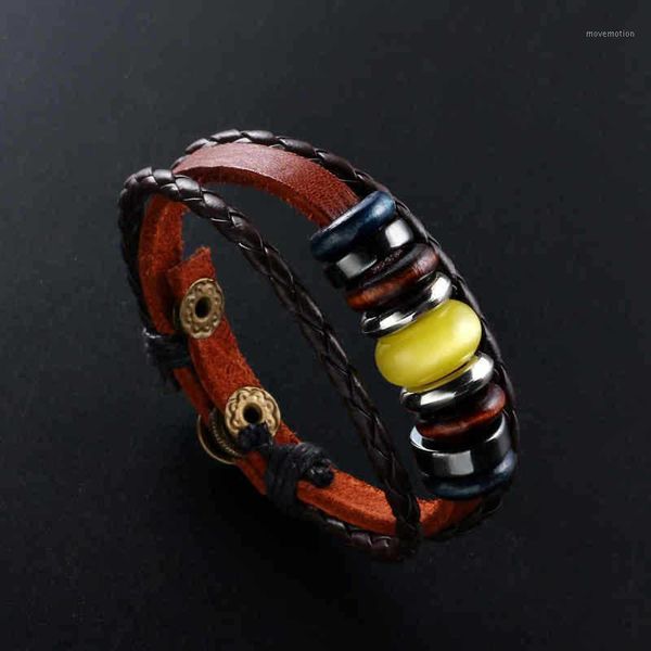 

2021anime multi-layer bead feather shape accessories men's stainless steel leather bracelet for birthday new year gift wholesale1, Golden;silver