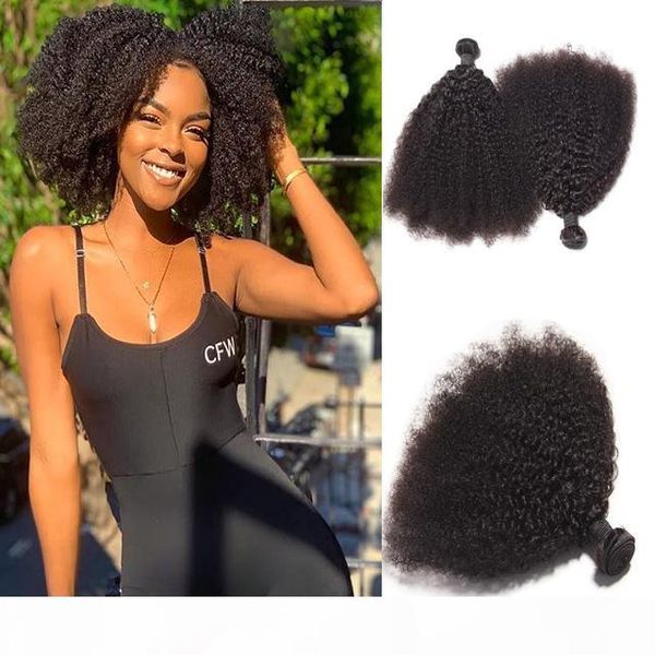 

2bundle lot brazilian afro kinky curly virgin human hair unprocessed remy hair weaves double wefts with ing, Black