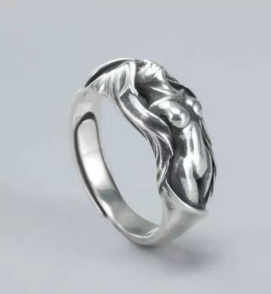 

naked girl opening ring human body art naked 925 ring, Golden;silver