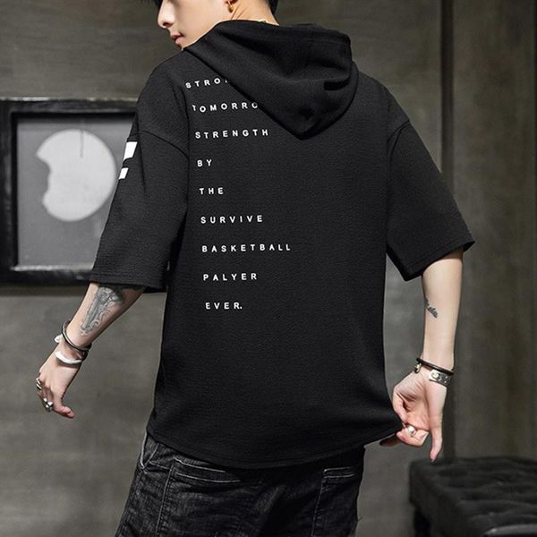 

men's t-shirts summer tee shirt homme hooded t-shirt pattern casual gyms fitness comfortable clothing camisetas hombre, White;black