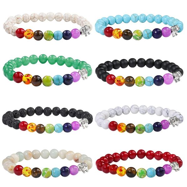 

rock chakra bracelet - 8mm natural stone stretch chakra bead bracelet, stress relief yoga beads aromatherapy essential oil diffuser, Black