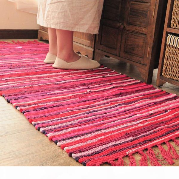 

new home decor retro bohemian hand woven cotton linen carpet rug bedside rugs geometric floor sofa mats living room bedroom pad