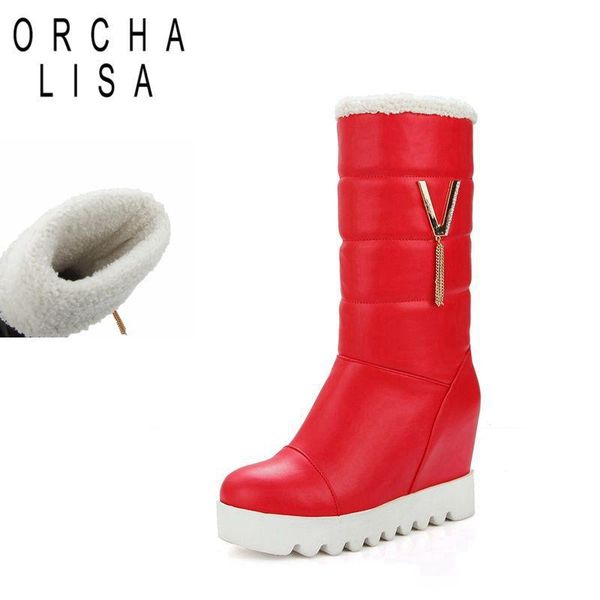 

orcha lisa плюс размер 34-43 зимние сапоги для женщин slip-on высота увеличение снега сапоги металл украшение обувь женский botas c640, Black