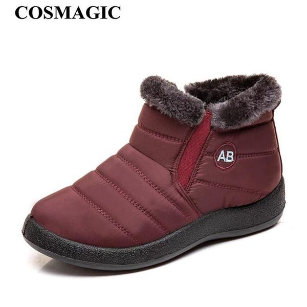 

cosmagic 2020 new winter women non-slip ankle snow boots trekking hiking waterproof sneaker zipper warm fur short botas mujer, Black