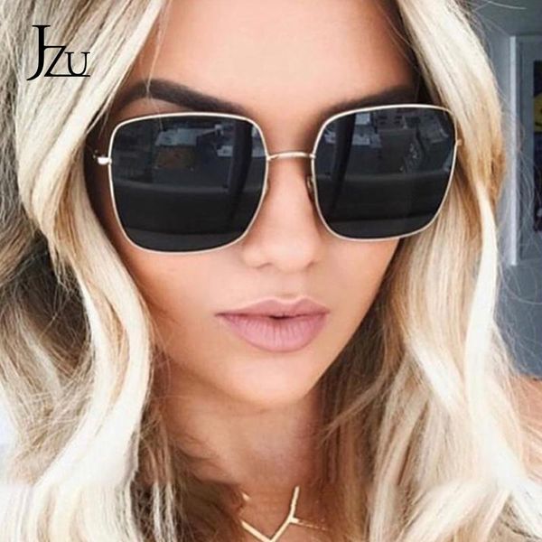 

jzu 2020 brand designer square sunglasses women vintage oversized metal frame ocean lens retro uv400 eyewear women sunglasses, White;black