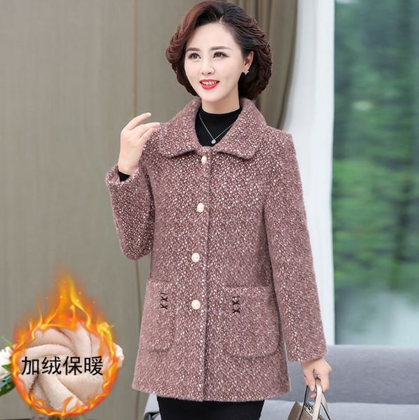 

2021 new size l-5xl winter jacket women 2021 new imitation mink woolen plus velvet warm middle-aged female wool coat short uuom, Black