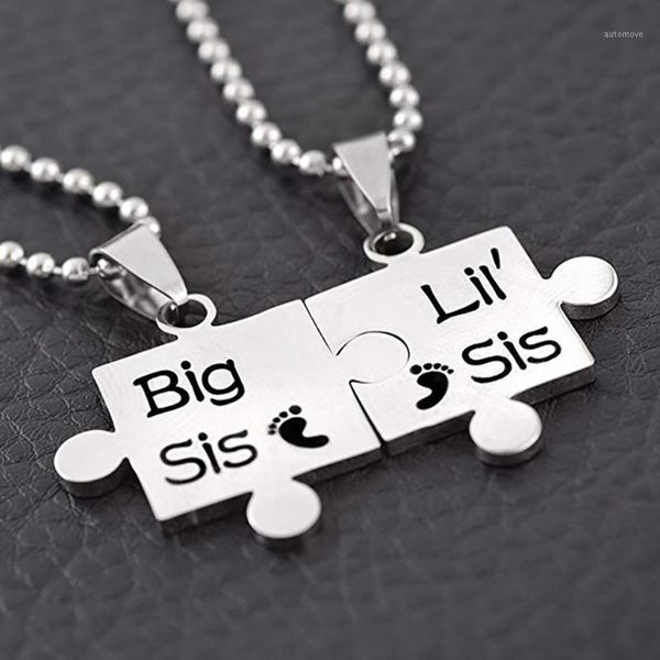 

2pcs necklace women creative lil sis big sis complementary sister chain pendant necklace set long1, Silver
