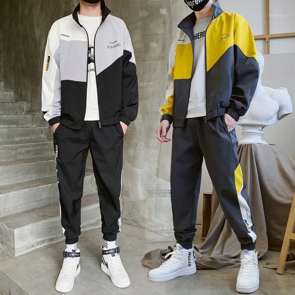 

men's tracksuits halozeroo casual sweatshirt coat stand collar sweatpants 2 pieces set mixed color long sleeve size -3xl gray black bl