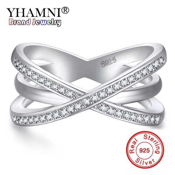 

designer yhamni new fashion 925 silver cross rings for women size 5 6 7 8 9 10 female party finger ring diamond jewelry kyra0118, Slivery;golden