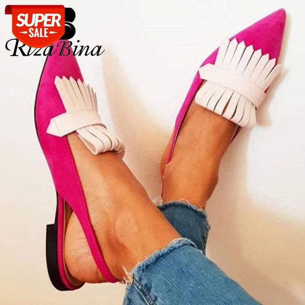 

rizabina women sandals fashion tassle flats summer shoes women pointed toe buckle strap office lady footwear size 34-43 #mk2x, Black