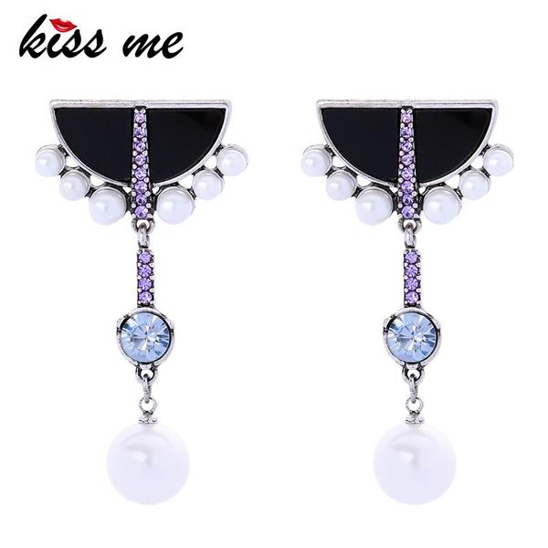 

dangle & chandelier kiss me women vintage earrings design resin crystal imitation pearl drop fashion accessories, Silver