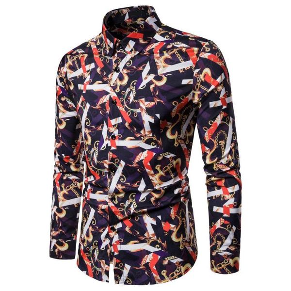 

men's casual shirts british style hombre autumn 2021 streetwear men youth printed fashion street dress slim smart male, White;black