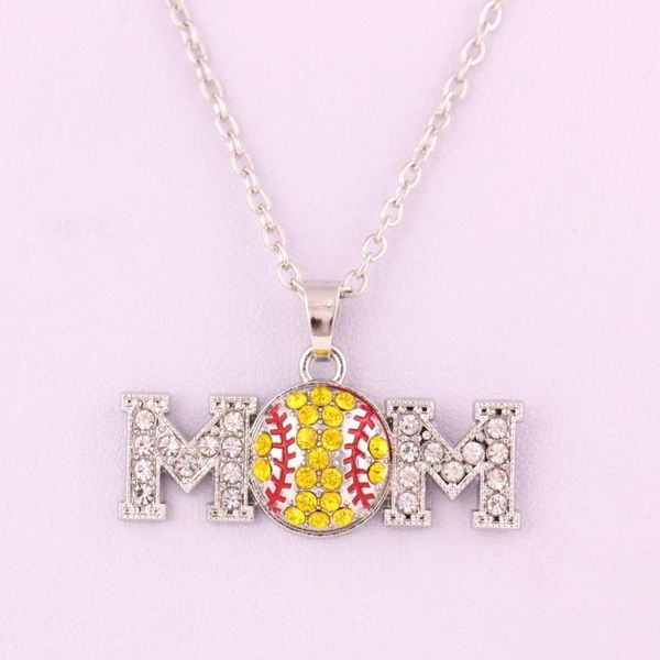 

pendant necklaces softball mom rhinestone necklace with yellow enamel, Silver