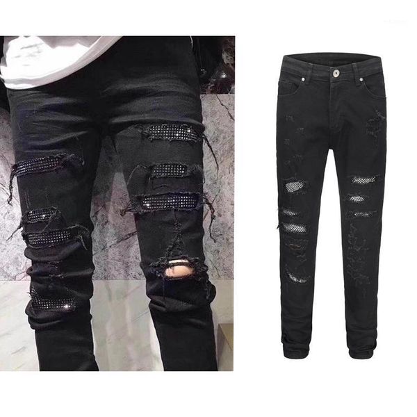 

zhuzunzhe 2020 hole blue denim pant men destroyed stretch skinny jeans men fashion slim fit flex denim trousers pants plus size1, Black