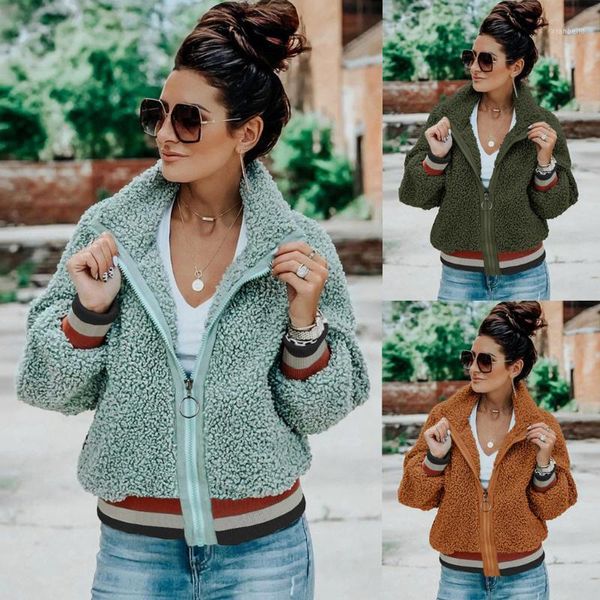 

women warm zipper pockets flannel long sleeve sweatshirt pullover coat outwear1, Black