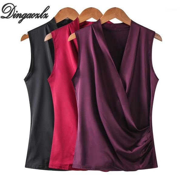 

dingaozlz s-4xl summer women clothes new satin vest blouse shirt female sleeveless casual plus size1, White