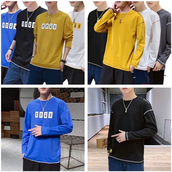 

new men's long sleeve t-shirt autumn 2019 cotton fashion youth students casual men's wear coat t-shirt rmwop, Blue