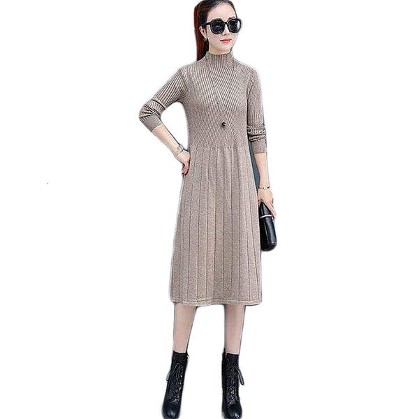 

2021 new dressed knitted or crocheted thin korean women new winter fashion long sleeve stripe knee high in women's nightgown o1w7, Black;gray