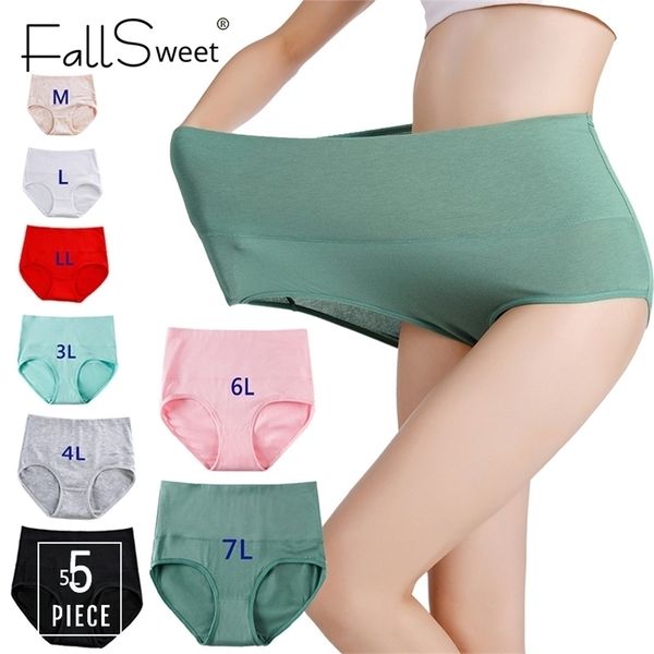 FallSweet 5 teile/los! Plus Size Höschen Frauen Baumwolle Unterwäsche Nahtlose Dessous Femme Hohe Taille Slips M bis 7L 201112
