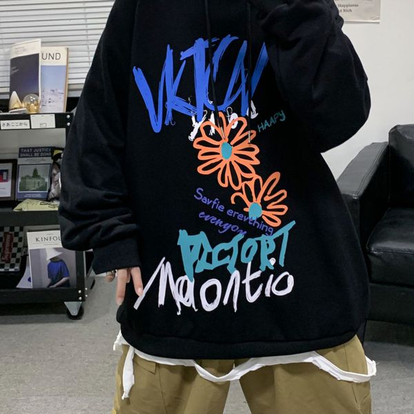 

2021 male spring and winter new printed hoodie young men's clothes khwa, Black