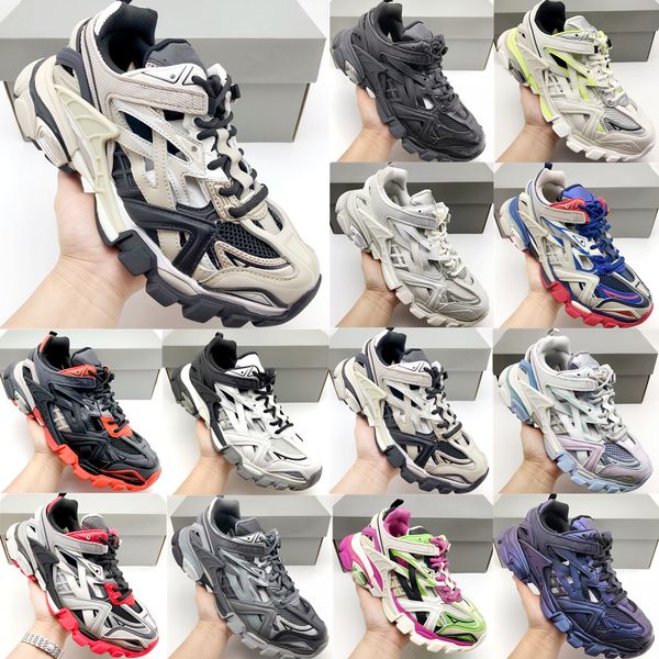 

level couple track 2.0 sports casual shoes patchwork color leather breathable mesh thick soled women low cut running trainers men triple s b, Black