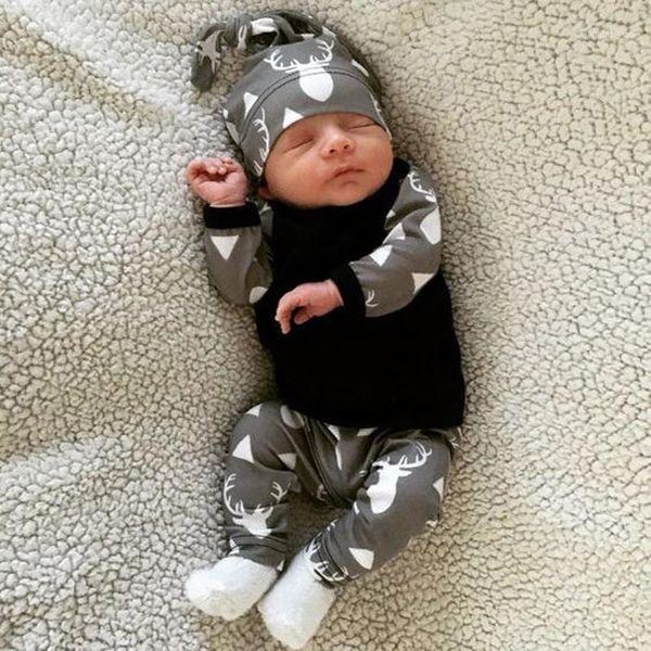 

newborn baby girl boy deer t-shirt+pants hat xmas pajamas sleepwear outfits set1, White