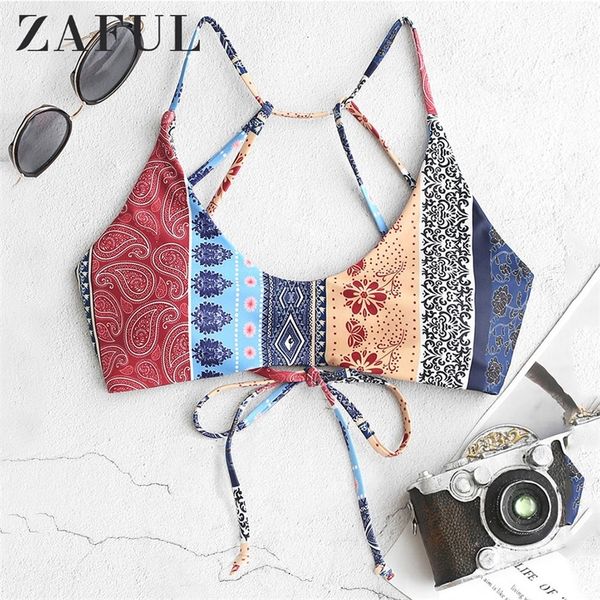 

zaful women boho floral paisley strappy bikini spaghetti straps bikini bra padded cami bikini summer beachwear retro